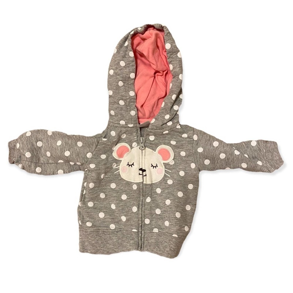 Carter’s Gray and White Polka Dot Mouse Full Zip Hoodie Size 3M